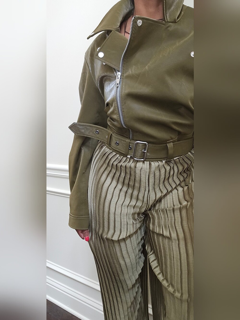 Cinq A Sept Palo Belted Moto Jacket- Dark Olive **OPEN TO ALL OFFERS
